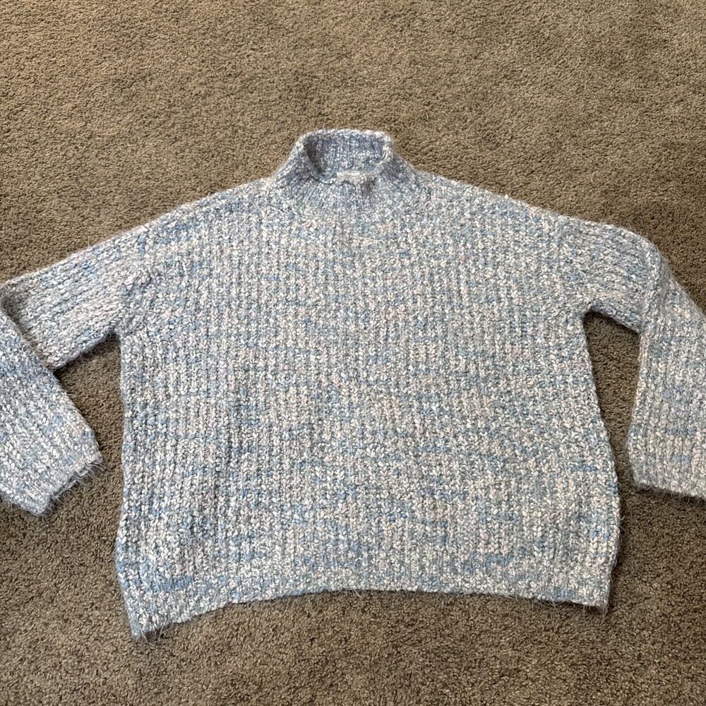 Sadie & Sage Soft Cable Knit Chunky Sweater Pullover Mock Neck Fuzzy Babaa M/L
